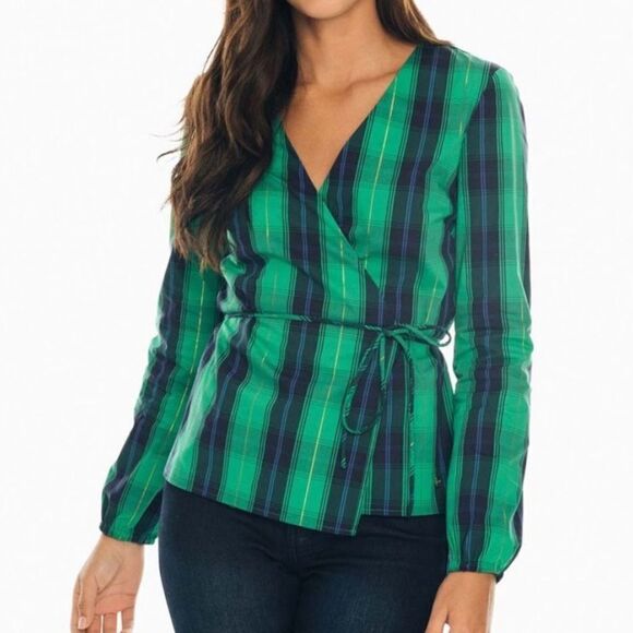 🆕 Southern Tide Green Isle Plaid Marlena Surplice Top - Picture 2 of 9